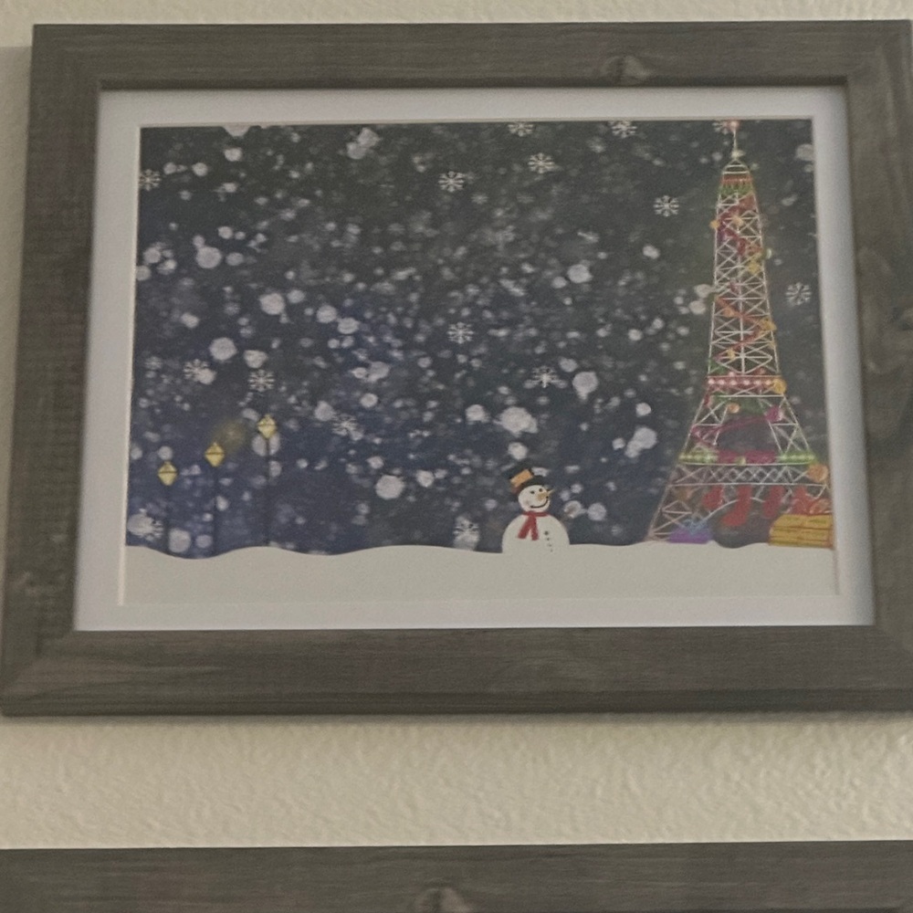 Framed Snowman and Eiffel Tower Art